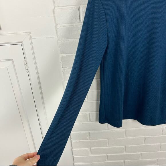 Lularoe Blue Ribbed Mock Neck Lightweight Knit Long Sleeve Size S - Picture 5 of 8